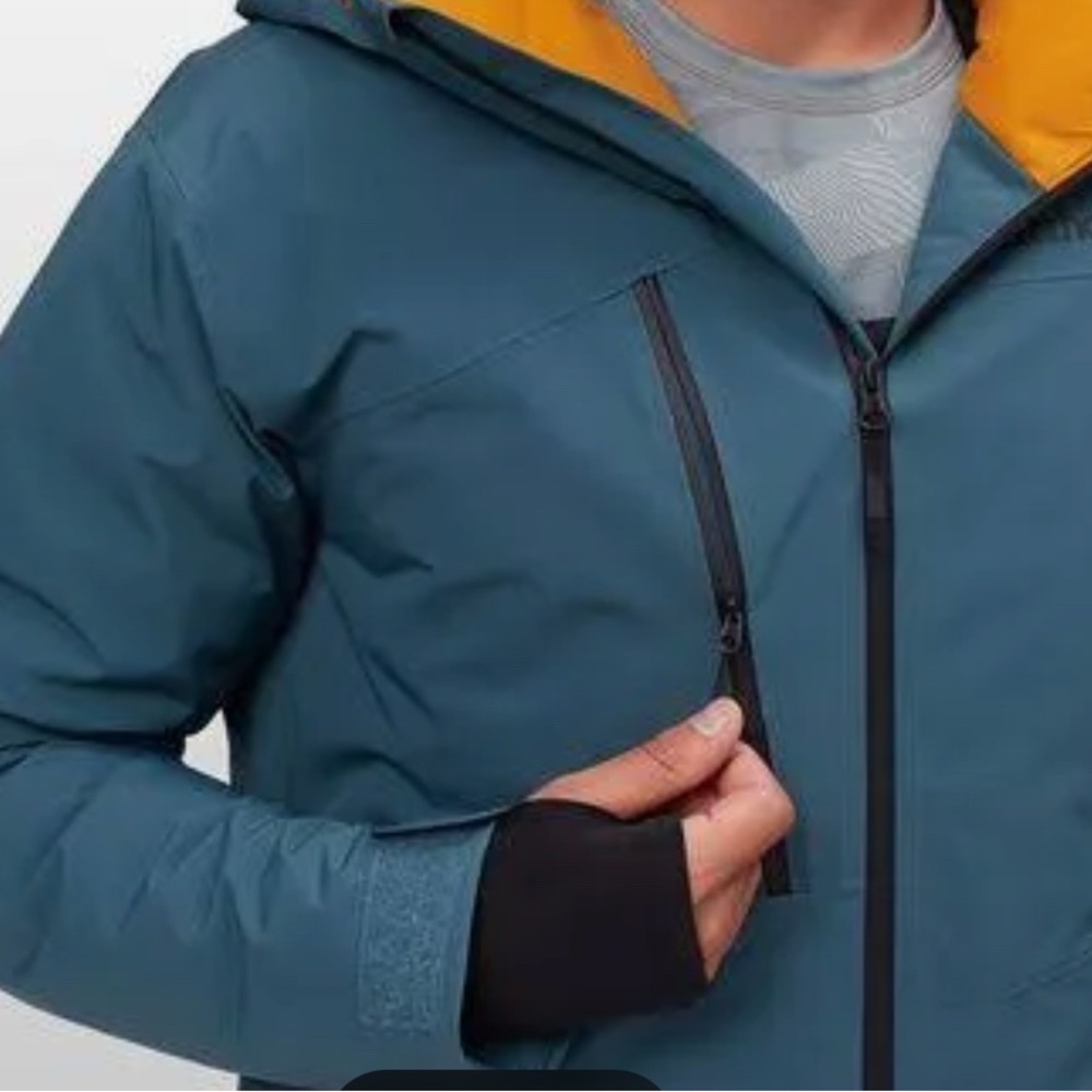 Marmot Warmcube 800 fill Men's Teal Jacket with Mustard Accents
